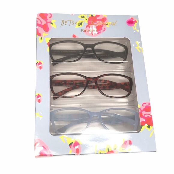 Betsey Johnson 3 Pack Reading Glasses Black Blue Brown Strength +2.00 - Picture 1 of 4